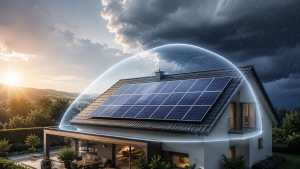Solaranlagenversicherung schützt Photovoltaikanlage auf einem Einfamilienhaus vor Sturm und Unwetterschäden